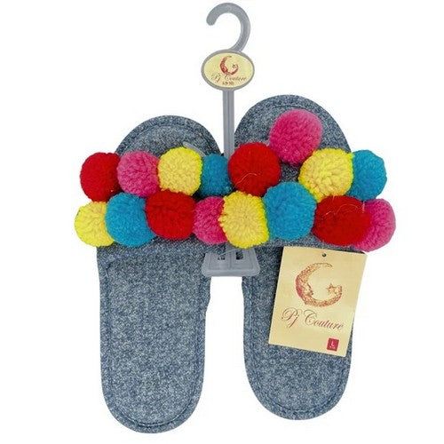 Fuzzy Ball Bedroom Slippers in Blue
