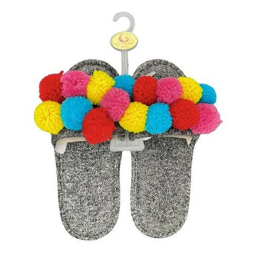 Fuzzy Ball Bedroom Slippers in Grey
