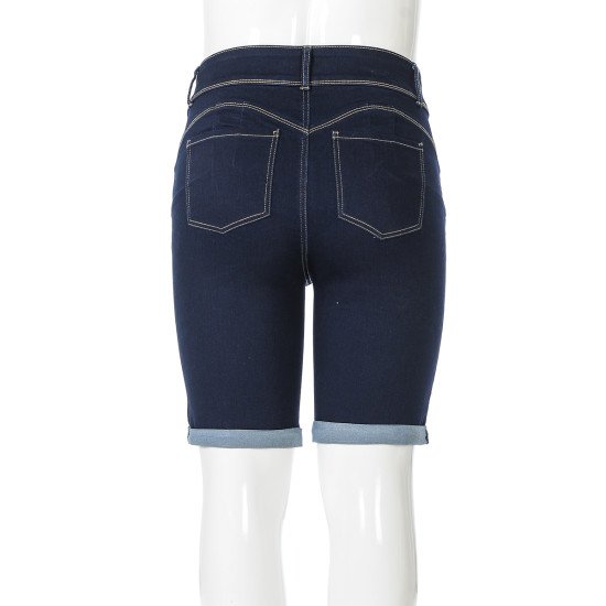 Wax Jean Push Up Bermuda Jean Shorts in Dark Denim