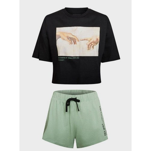 Primark Michelangelo Creation of Adam Graphic Sleep Shorts in Pale Green