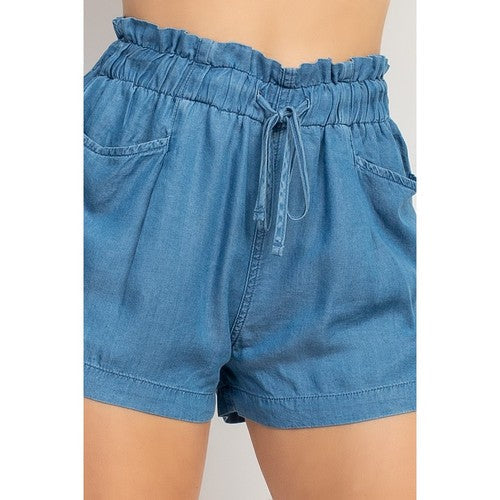 Paperbag Shorts in Medium Denim