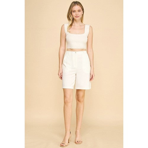 Ponte Elasticated Waist Bermuda Shorts in Ivory