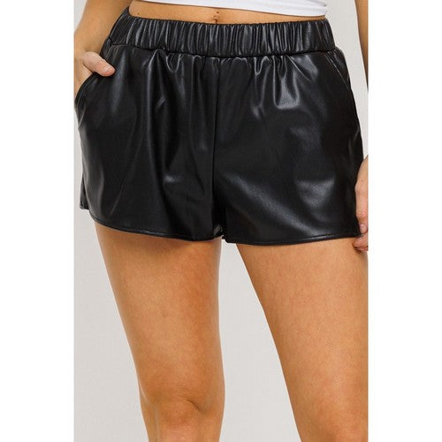 Faux Leather Shorts in Black