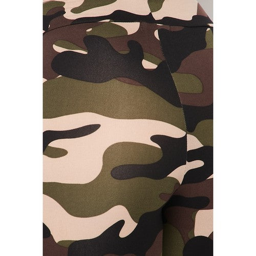 High Rise Bike Shorts in Green Camo