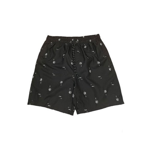 Palm Tree Print Swim Trunk Shorts in Black