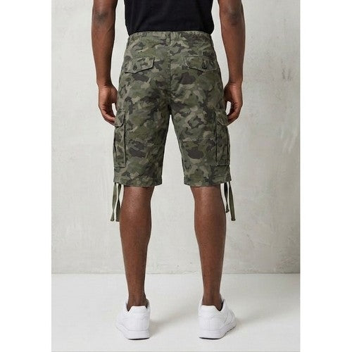 Tex Drawstring Cargo Shorts in Green Camo