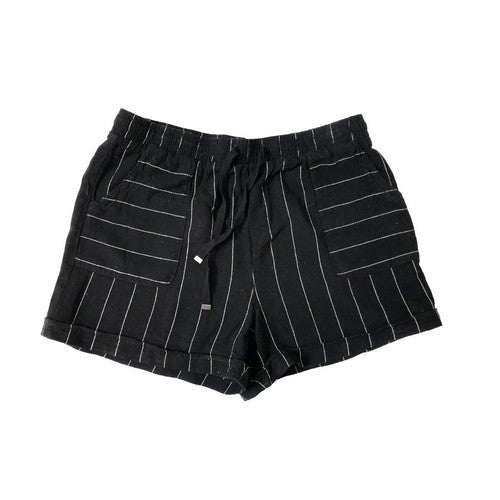 Time And Tru Patch Pocket Linen Relaxed Fit Shorts in Black Pinstripe