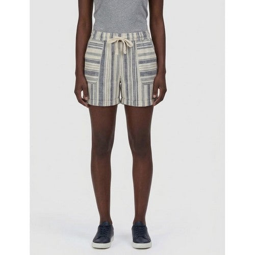 196-319 Time And Tru Patch Pocket Linen Relaxed Fit Shorts in Grey Stripe