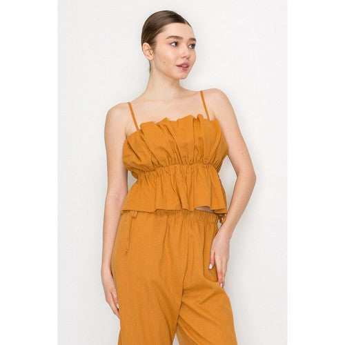 Linen Ruffle Cami Top in Light Rust