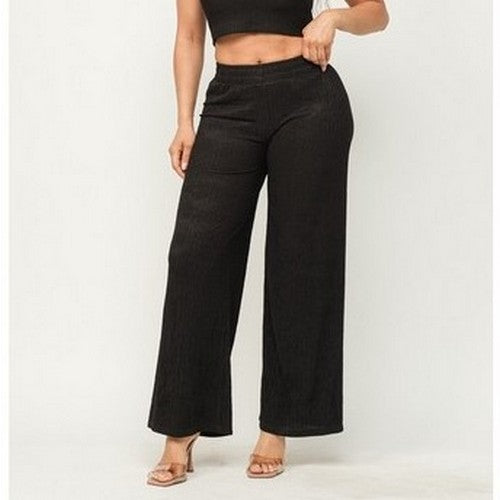 Crinkle Tank & Wide Leg Pant Set in Black