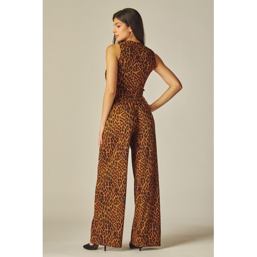Crinkle Tank & Wide Leg Pant Set in Leopard
