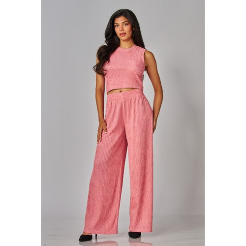Crinkle Tank & Wide Leg Pant Set in Strawberry Shake
