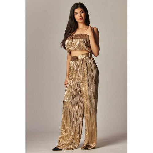 Metallic Plisse Bubble Tube Top in Gold