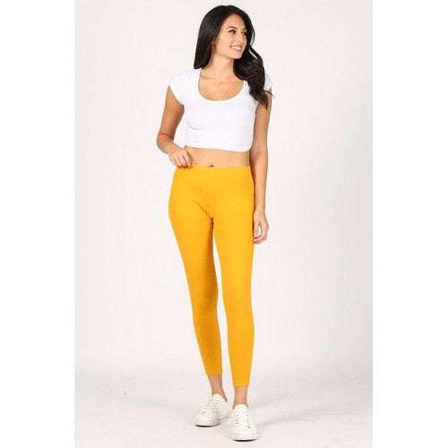 High Waist Rib Cotton Leggings in Mustard