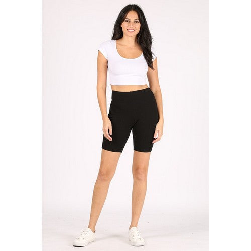 T2938R High Waist Rib Cotton Biker Short in Black