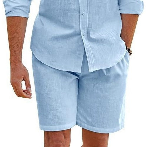 Linen Blend Short Set in Blue