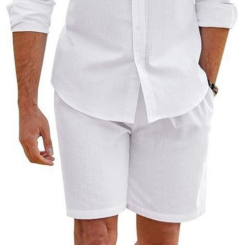 RTH270 Linen Grandad Shorts in White