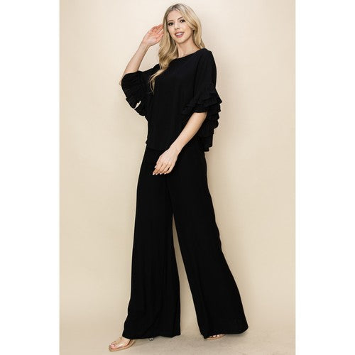 Linen Wide Leg Pants in Black