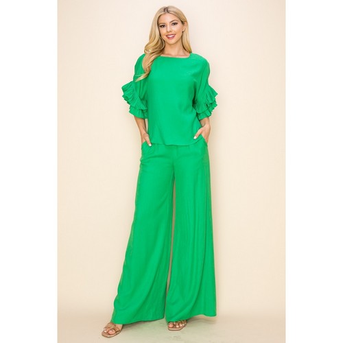 Linen Wide Leg Pants in Kelly Green