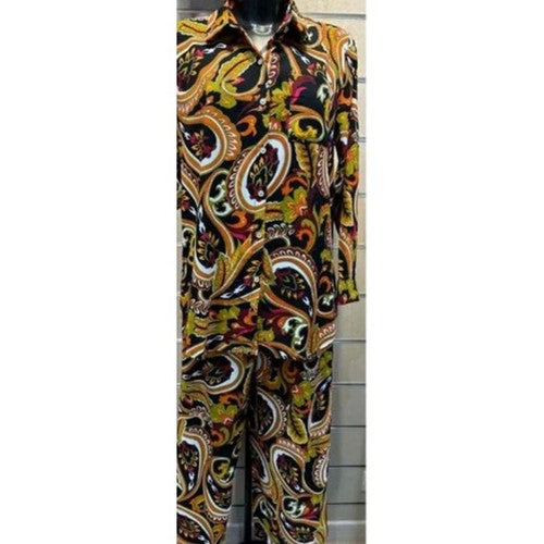 Paisley Print Gold Bultton Oversize Shirt in Black