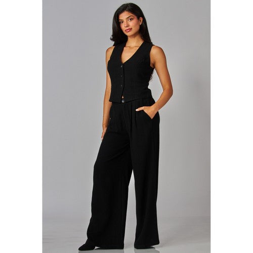 Linen High-Waisted Wide-Leg Pants in Black