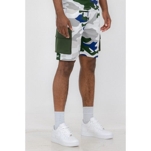 Camo Cargo Pocket Jogger Shorts in White