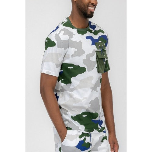 Camo Cargo Pocket Cotton Tee in White