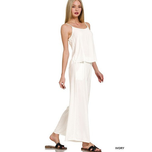 Cami Top & Super Flare Palazzo Pant Set in Ivory