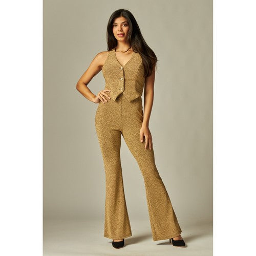 Metallic Simmer Flare Pants in Gold