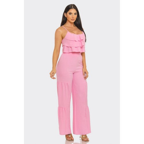 Tiered Palazzo Pant Set in Pink