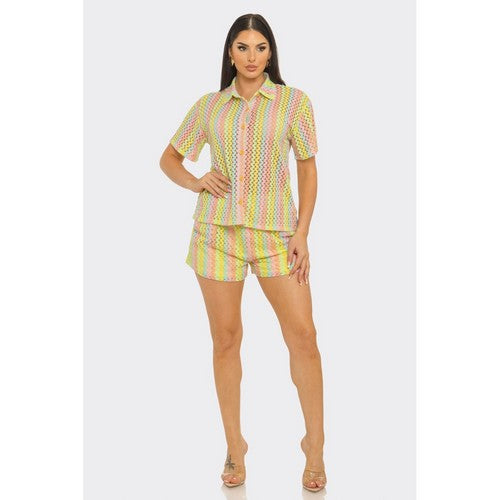 Zig Zag Crochet Short Set in Pastel Multi