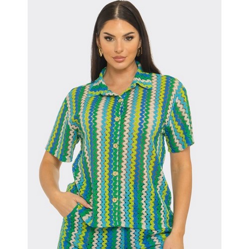 Zig Zag Crochet Short Set in Green Multi