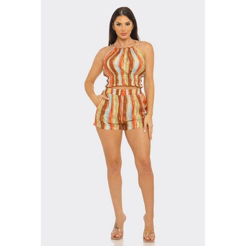 Rustic Print Short Set in Rust Multi