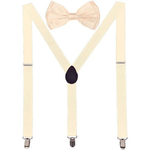 10866 Bow Tie & Suspender Box Set in Beige