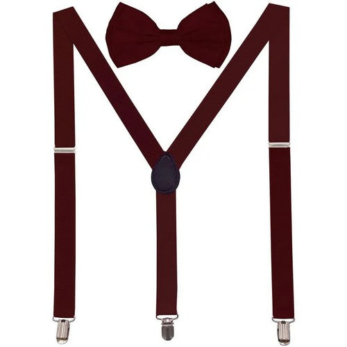 10867 Bow Tie & Suspender Box Set in Burgundy