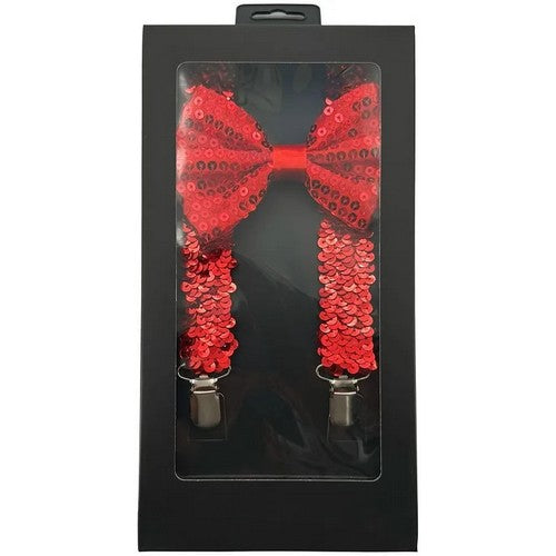 Bow Tie & Suspender Box Set in Sequin Red