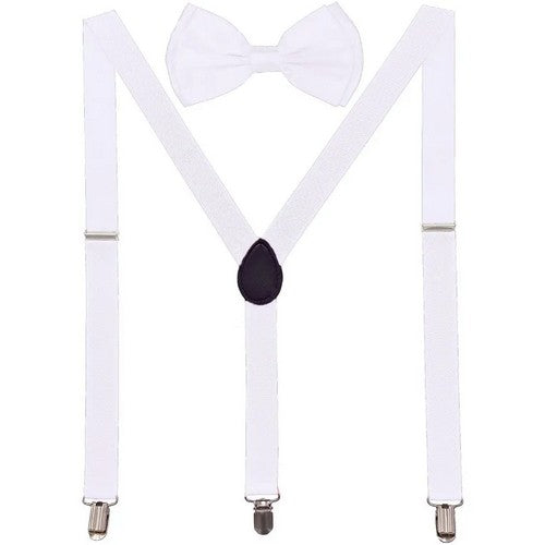 10889 Bow Tie & Suspender Box Set in White