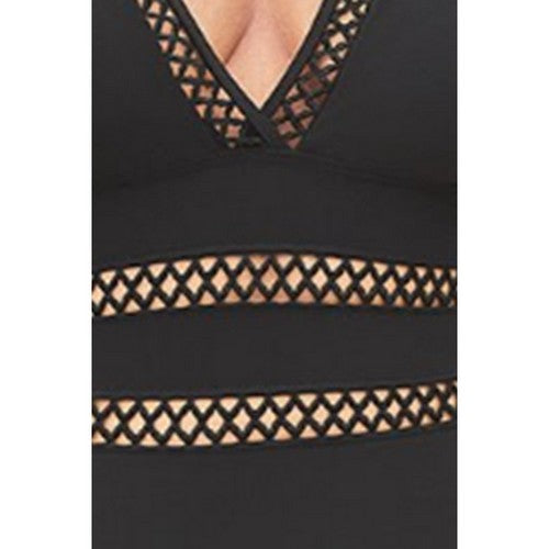 Fishnet Detail Plus Size 1pc Bathing Suit in Black Plain