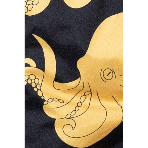 Silverstone Octopus Print Swim Trunk Shorts in Black/Gold