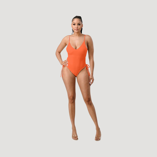 Lace-Up Side Bathing Suit in Neon Orange