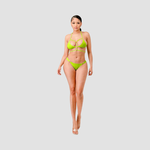 Strappy Ring Detail Bikini in Neon Yellow