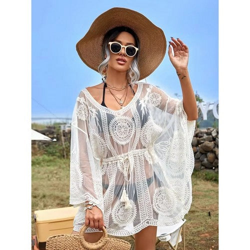 Angel Sleeve Mesh Cover-up in Ivory