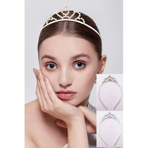 Rhinestone Hearts Tiara Headband in Silver