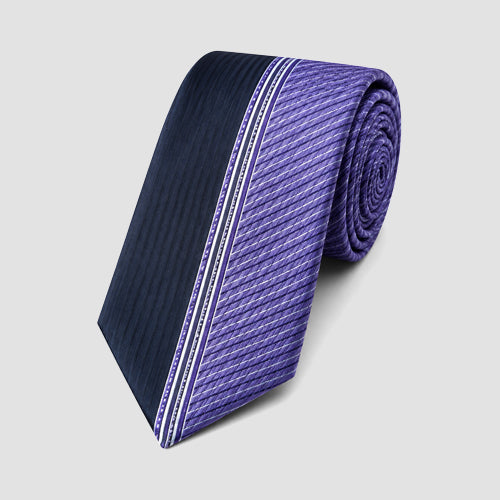 Umo Lorenzo Slim Tie in Stripe Panel Black/Purple Design