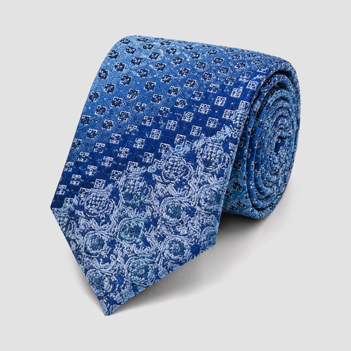 Umo Lorenzo Slim Tie in Emboss Geo Paisley Navy Design