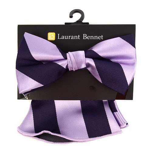 BTH170337 Laurant Bennet Bow Tie & Pocket Square Hankerchies Set Stripe