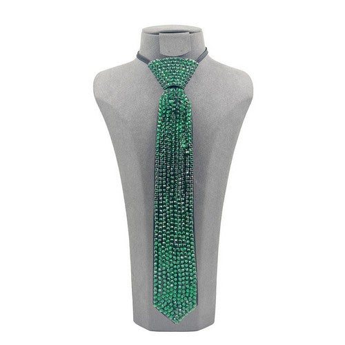 FN0167 Bling Rhinestone Neck Tie in Emerald Green