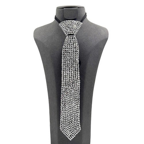 FN0167 Bling Rhinestone Neck Tie in Silver