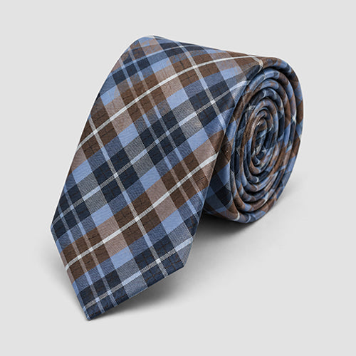 Laurant Bennet Tie in Plaid Blue/Brown
