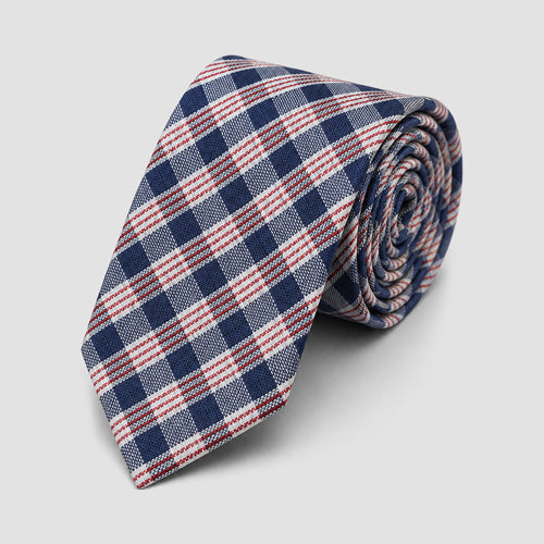 Laurant Bennet Tie in Plaid Navy/Red